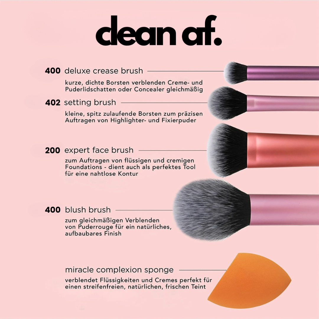 CleanCanvas™ Premium-Set – 4 Profi-Pinsel + Beauty-Schwamm